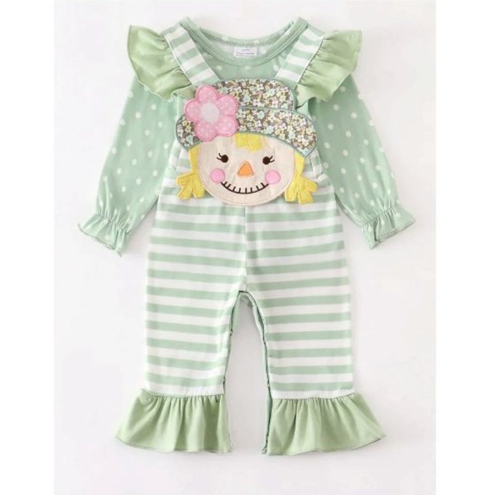 Boutique Scarecrow Baby Girls Suspender Overalls Outfit Set